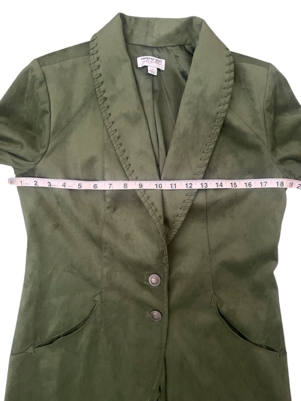 American West Carolyn Pollack Juniper Green Faux Suede Fringe Jacket XS - Picture 10 of 13